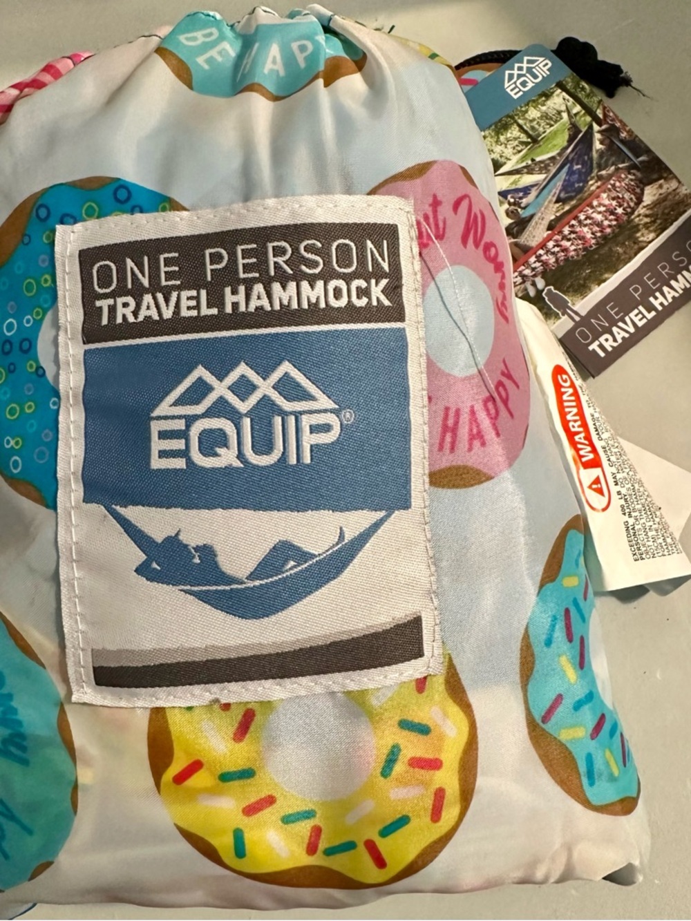 Equip One-Person Travel Hammock – Donut Print in Blue, Yellow, Pink & White